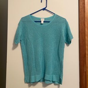Turquoise Sparkle Short Sleeve Sweater- Chico’s